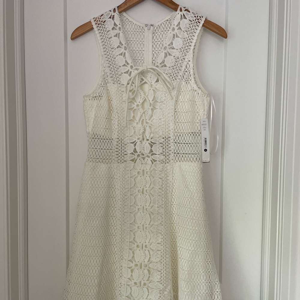 NWT AQUA White Dress lace accent - size Medium
